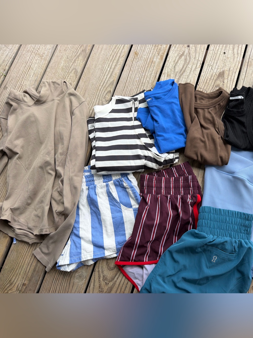 9 piece Mixed Casual Clothing Bundle - Blue, Tan, Brown, Maroon Stripes